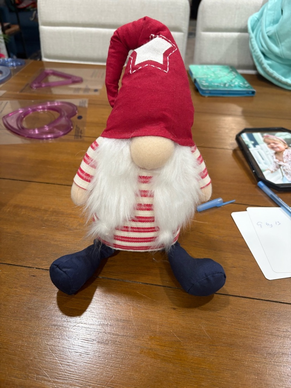 Festive Red & White Gnome Plush with Navy Legs